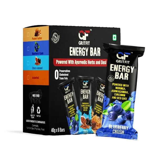 GRITFIT_Superfood_40_grams_Energy_Bar_Blueberry_Crush_(Pack_of_6),_4.84g_Protein_and_3.13g_Fiber_Per_Bar,_Nutrient-Rich_Snack,_No_Preservatives,_Trans_Fats_or_Cholesterol,_100%_Veg_for_Energy_&_Immunity
