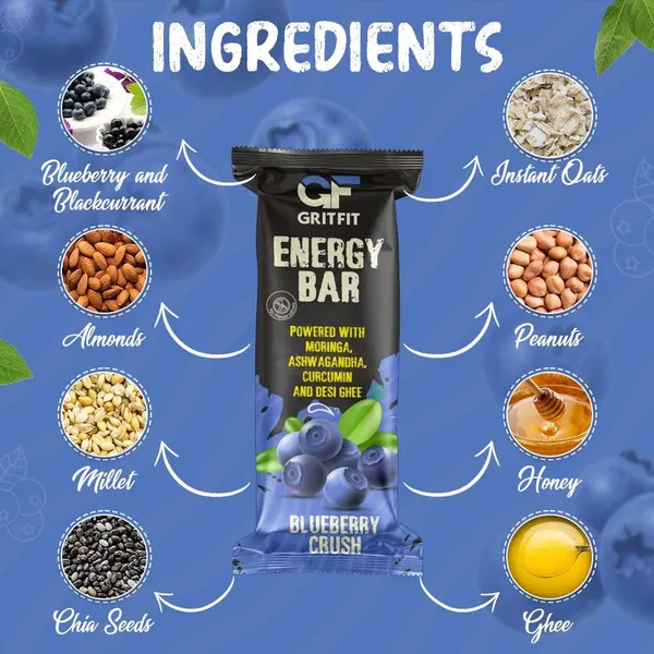 GRITFIT_Superfood_40_grams_Energy_Bar_Blueberry_Crush_(Pack_of_6),_4.84g_Protein_and_3.13g_Fiber_Per_Bar,_Nutrient-Rich_Snack,_No_Preservatives,_Trans_Fats_or_Cholesterol,_100%_Veg_for_Energy_&_Immunity