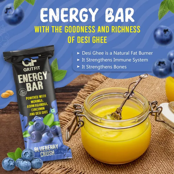 GRITFIT_Superfood_40_grams_Energy_Bar_Blueberry_Crush_(Pack_of_6),_4.84g_Protein_and_3.13g_Fiber_Per_Bar,_Nutrient-Rich_Snack,_No_Preservatives,_Trans_Fats_or_Cholesterol,_100%_Veg_for_Energy_&_Immunity