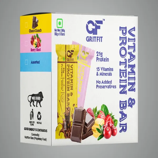 GRITFIT_Vitamin_&_Protein_Bar_Variety_Pack,_360g_(60g_Protein_Bar),_Berry_Blast_x3,_Choco_Crunch_x3,_No_Preservatives,_100%_Veg