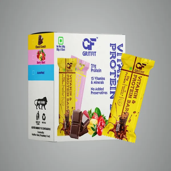 GRITFIT_Choco_Crunch_Protein_Bar_[Pack_of_6]_–_21g_Protein,_15_Vitamins_&_Minerals,_100%_Veg,_No_Preservatives,_No_Cholesterol_or_Trans_Fats,_60g_Each_–_Energy_&_Immunity_Boosting_Sports_Nutrition