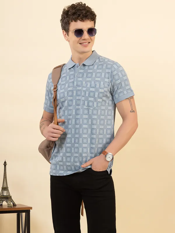 Turquoise_Cotton_Printed_Polo