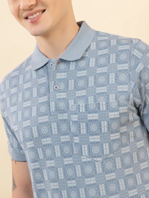 Turquoise_Cotton_Printed_Polo