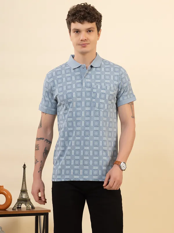 Turquoise_Cotton_Printed_Polo