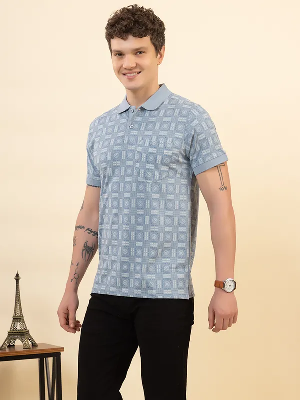 Turquoise_Cotton_Printed_Polo