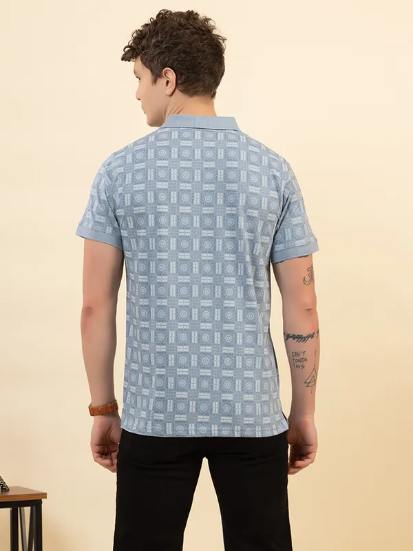 Turquoise_Cotton_Printed_Polo