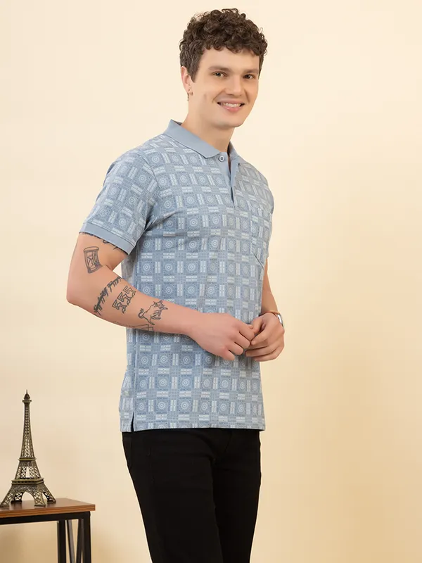 Turquoise_Cotton_Printed_Polo