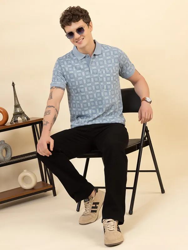 Turquoise_Cotton_Printed_Polo