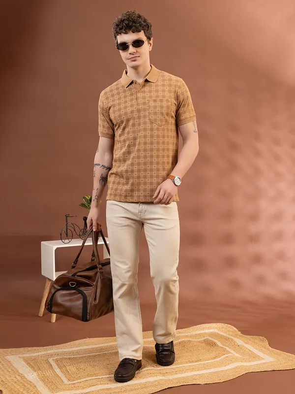 Coffee_Cotton_Printed_Polo