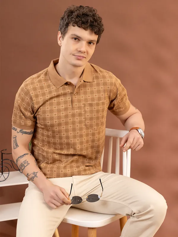 Coffee_Cotton_Printed_Polo