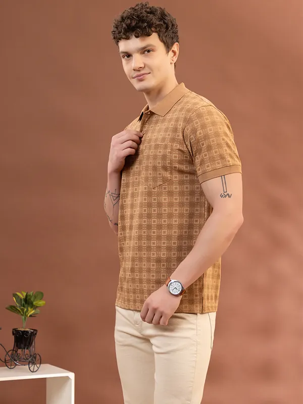 Coffee_Cotton_Printed_Polo
