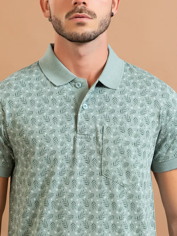 Green_Cotton_Floral_Print_Polo