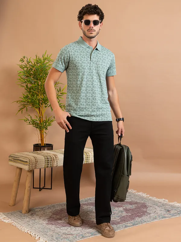 Green_Cotton_Floral_Print_Polo