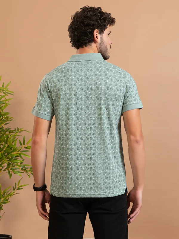 Green_Cotton_Floral_Print_Polo