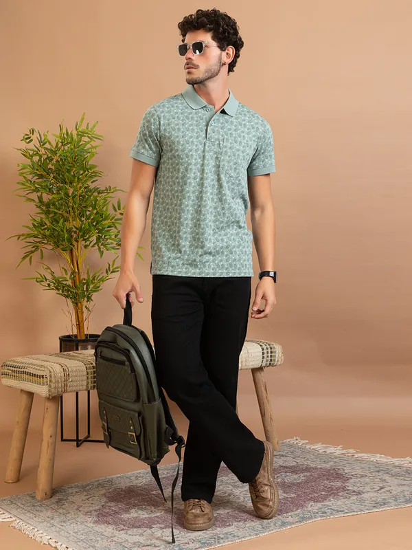 Green_Cotton_Floral_Print_Polo