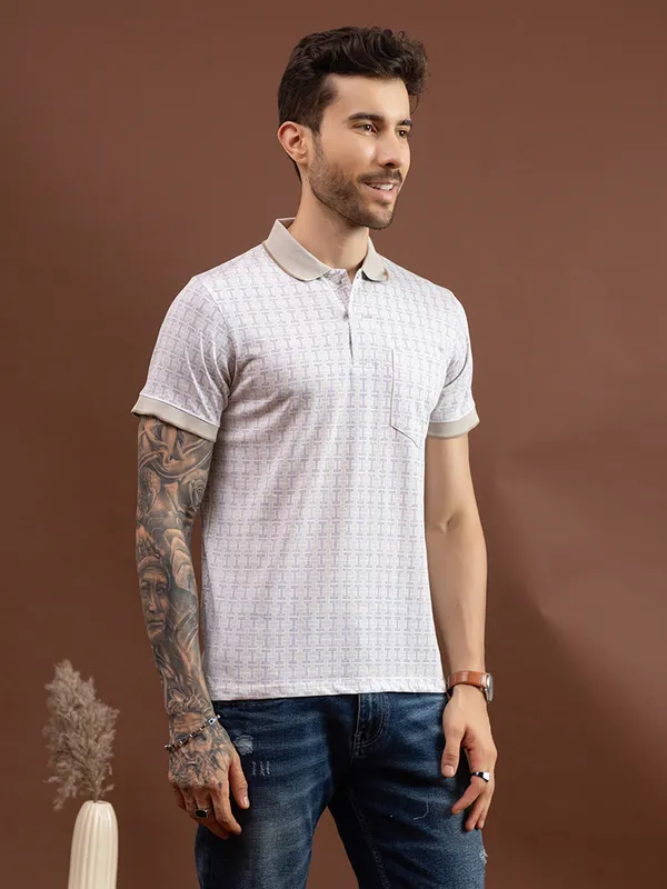 Khaki_Cotton_Printed_Polo