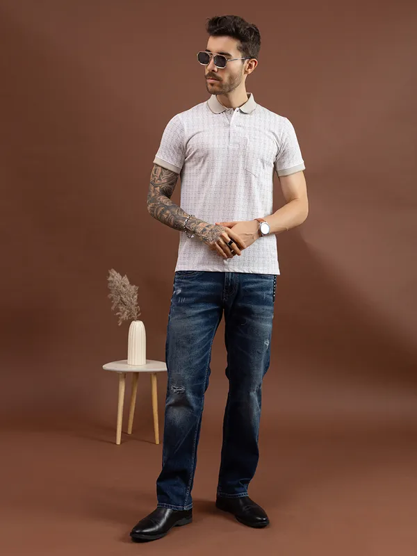 Khaki_Cotton_Printed_Polo