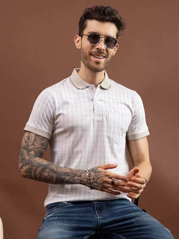 Khaki_Cotton_Printed_Polo