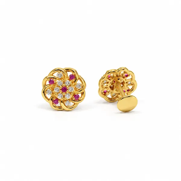 Gold_Tone_Floral_Cufflinks_With_Red_And_Clear_Stones