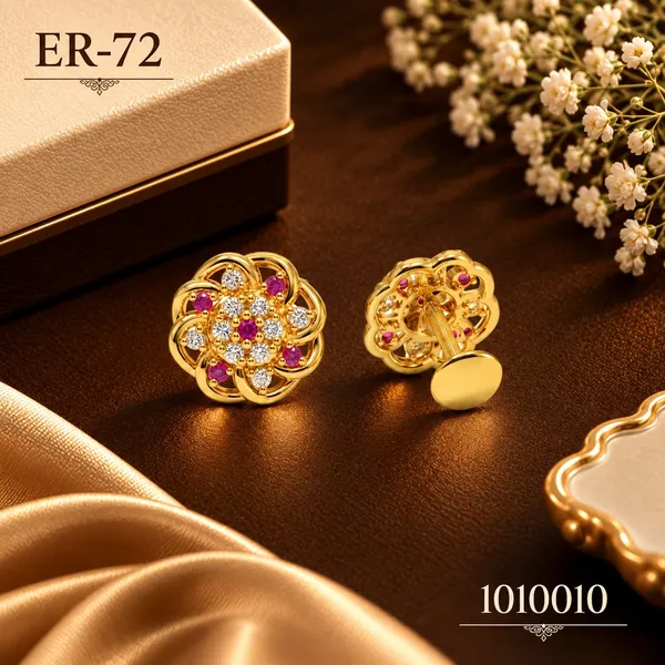 Gold_Tone_Floral_Cufflinks_With_Red_And_Clear_Stones