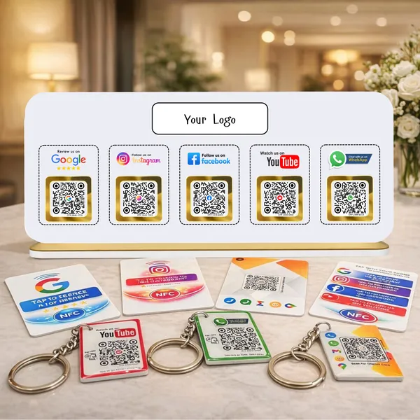 Custom_Elite_Kit_-_5_In_One_Standee,_NFC_5-1_Card,_NFC_Google_Card,_NFC_Instagram_Card,_NFC_Digital_Card,__NFC_Digital_Business,_Google_and_Instagram_Keychains