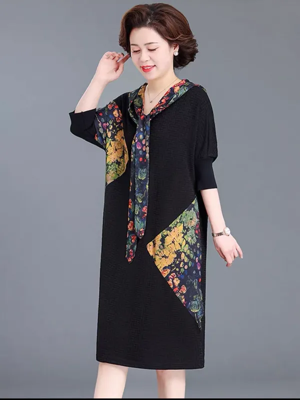Black_Georgette_Polyester_Midi_Dress_For_Women