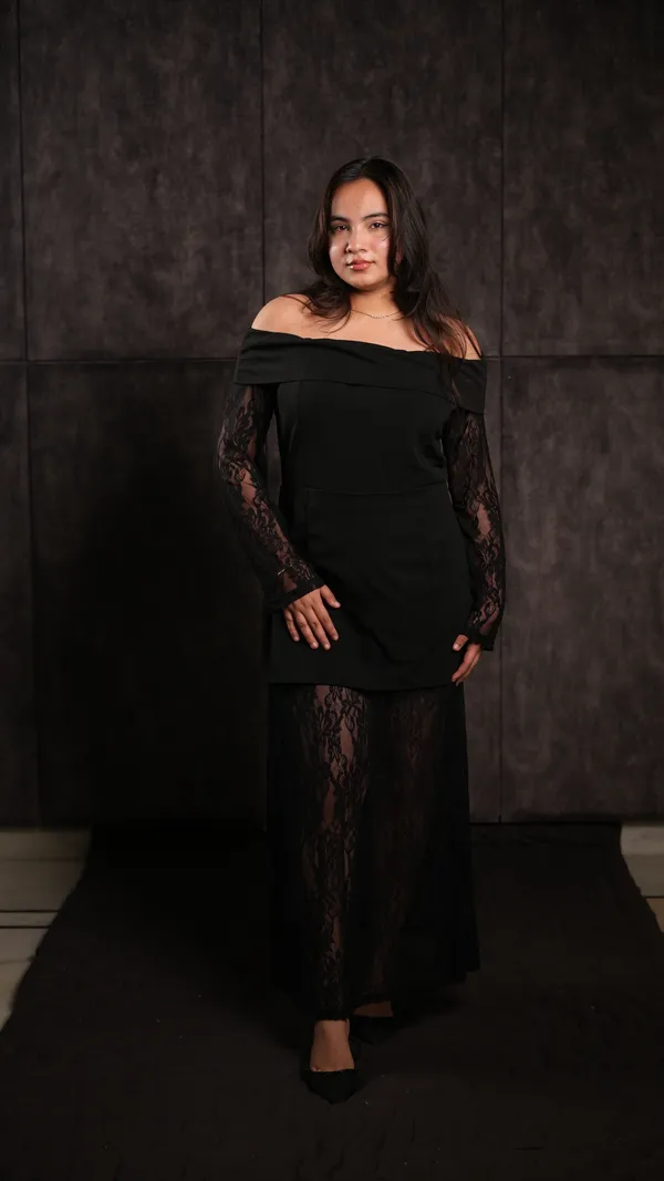 Black_Lace_Polyester_Off_Shoulder_Dress_For_Women