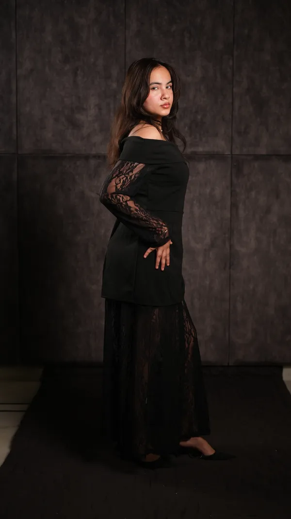Black_Lace_Polyester_Off_Shoulder_Dress_For_Women
