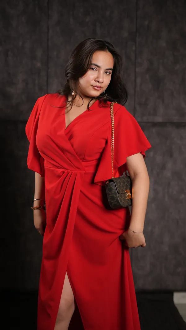 Black_Polyester_With_Sequins_Bodycon_Mini_Dress_And_Red_Polyester_Blend_Slit_Dress_For_Women
