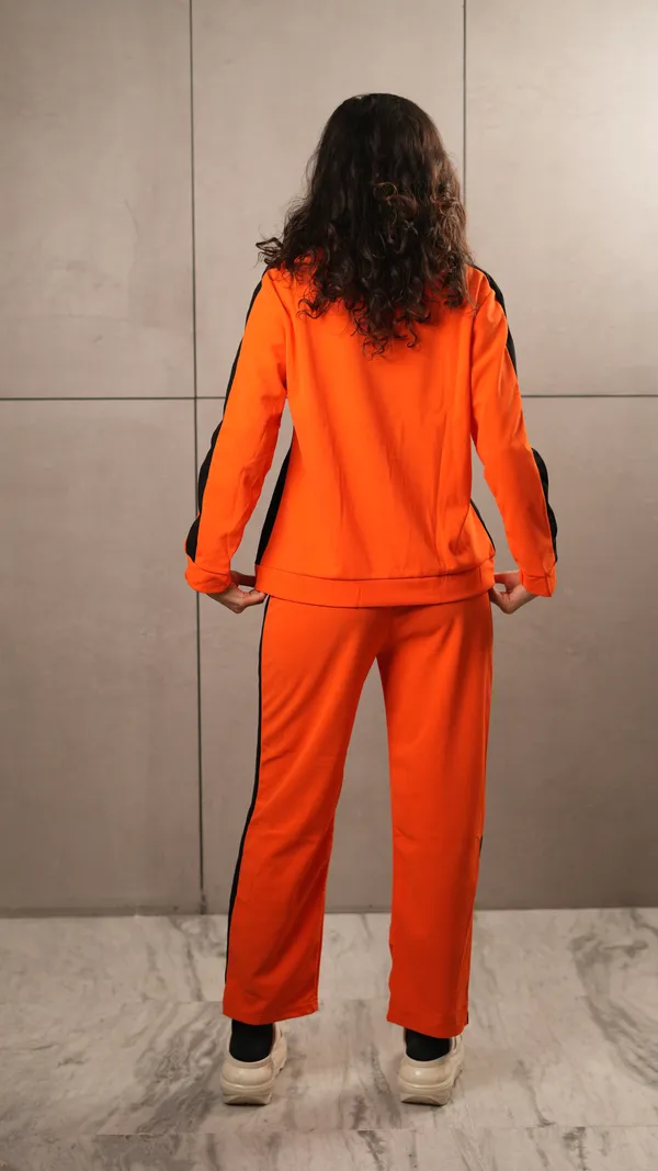 Orange_Polyester_Blend_Track_Suit_Set_For_Women