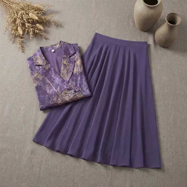 Purple_Polyester_Blend_One_Piece_Set_Peplum_&_Skirt_For_Women