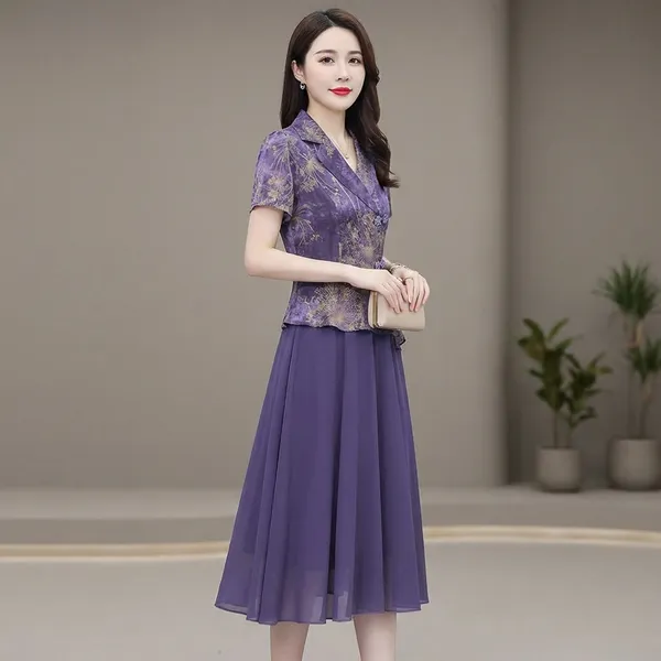 Purple_Polyester_Blend_One_Piece_Set_Peplum_&_Skirt_For_Women