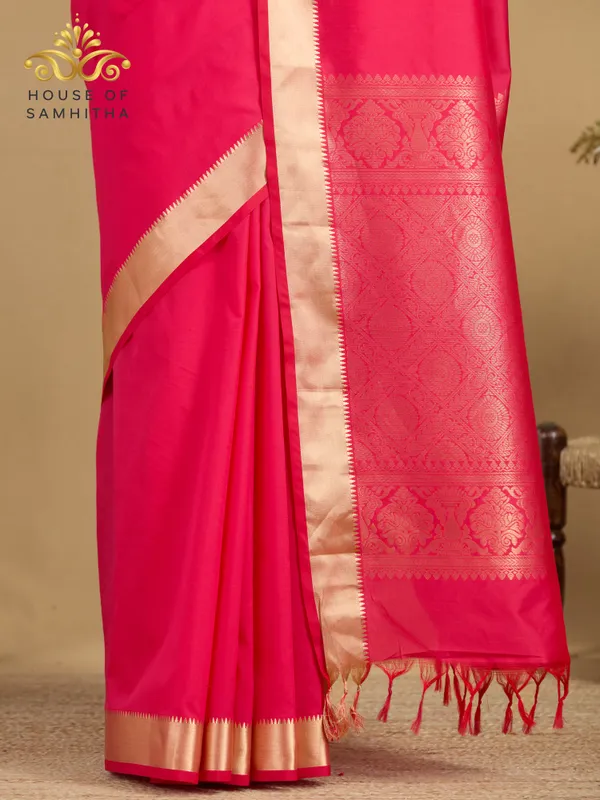 Radiant_Rani_Pink_Saree_With_Traditional_Gold_Zari_Border_|_Semi_Kanchi_Pattu