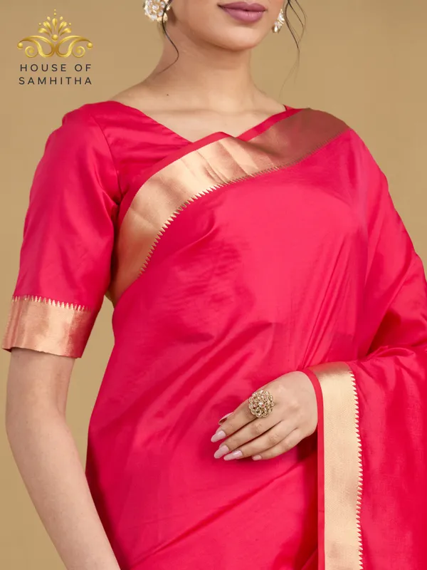 Radiant_Rani_Pink_Saree_With_Traditional_Gold_Zari_Border_|_Semi_Kanchi_Pattu