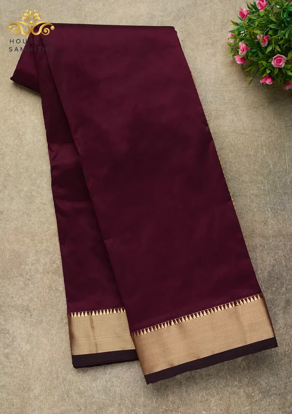 Radiant_Wine_Saree_With_Traditional_Gold_Zari_Border_|_Semi_Kanchi_Pattu