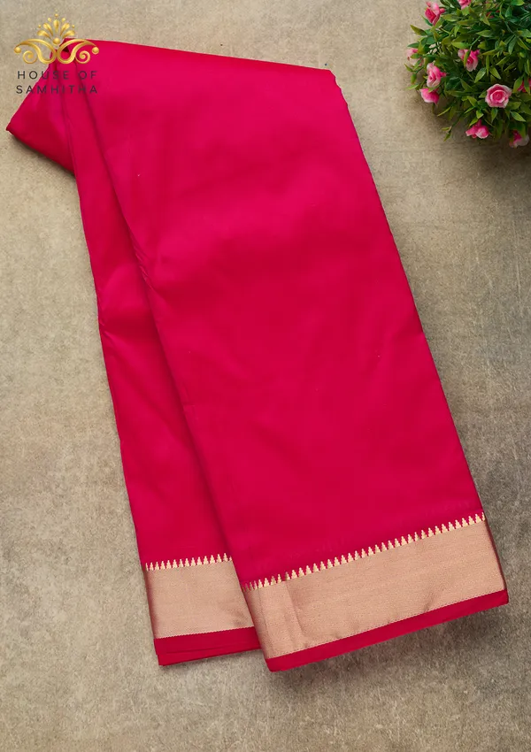 Vibrant_Pink_Saree_With_Traditional_Gold_Zari_Border_|_Semi_Kanchi_Pattu