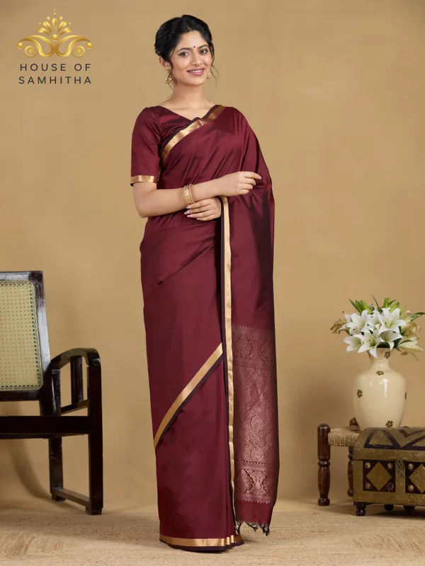 Regal_Maroon_Semi-Kanchi_Art_Silk_Saree_With_Traditional_Zari_Border
