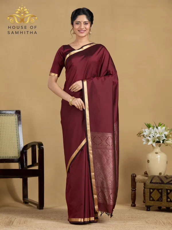 Regal_Maroon_Semi-Kanchi_Art_Silk_Saree_With_Traditional_Zari_Border