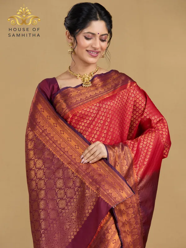 Majestic_Red_Tissue_Brocade_Semi-Kanchi_Pattu_Saree_With_Contrast_Purple_Zari_Border
