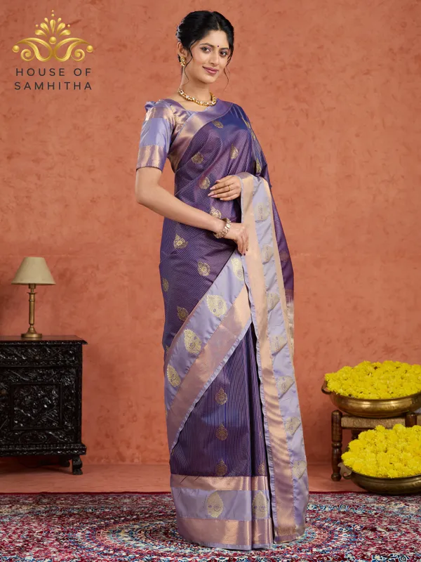 Regal_Purple_Tissue_Brocade_Semi-Kanchi_Pattu_Saree_With_Elegant_Gold_Zari_Border