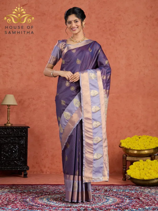 Regal_Purple_Tissue_Brocade_Semi-Kanchi_Pattu_Saree_With_Elegant_Gold_Zari_Border