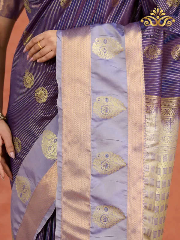 Regal_Purple_Tissue_Brocade_Semi-Kanchi_Pattu_Saree_With_Elegant_Gold_Zari_Border