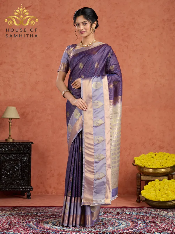 Regal_Purple_Tissue_Brocade_Semi-Kanchi_Pattu_Saree_With_Elegant_Gold_Zari_Border