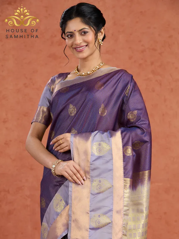 Regal_Purple_Tissue_Brocade_Semi-Kanchi_Pattu_Saree_With_Elegant_Gold_Zari_Border