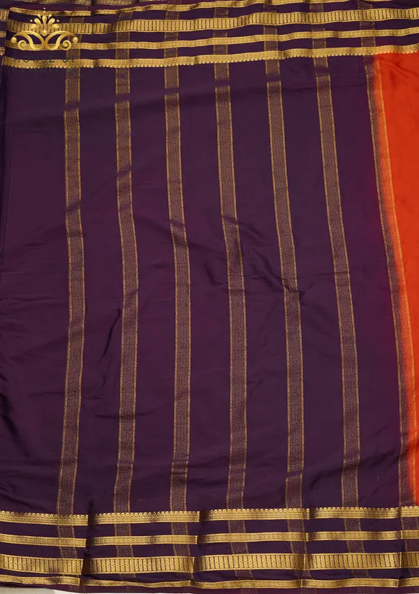Radiant_Orange_Semi-Crape_Silk_Saree_Featuring_A_Contrast_Purple_And_Gold_Zari_Border
