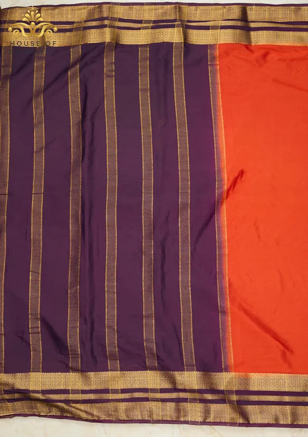 Radiant_Orange_Semi-Crape_Silk_Saree_Featuring_A_Contrast_Purple_And_Gold_Zari_Border