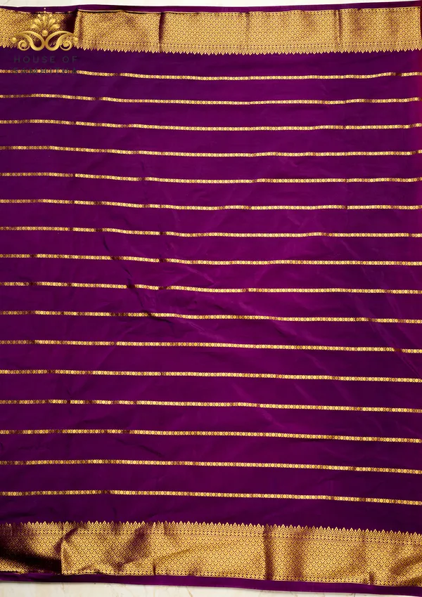 Radiant_Orange_Semi-Crepe_Silk_Saree_With_Horizontal_Zari_Stripes_And_Rich_Purple_Border