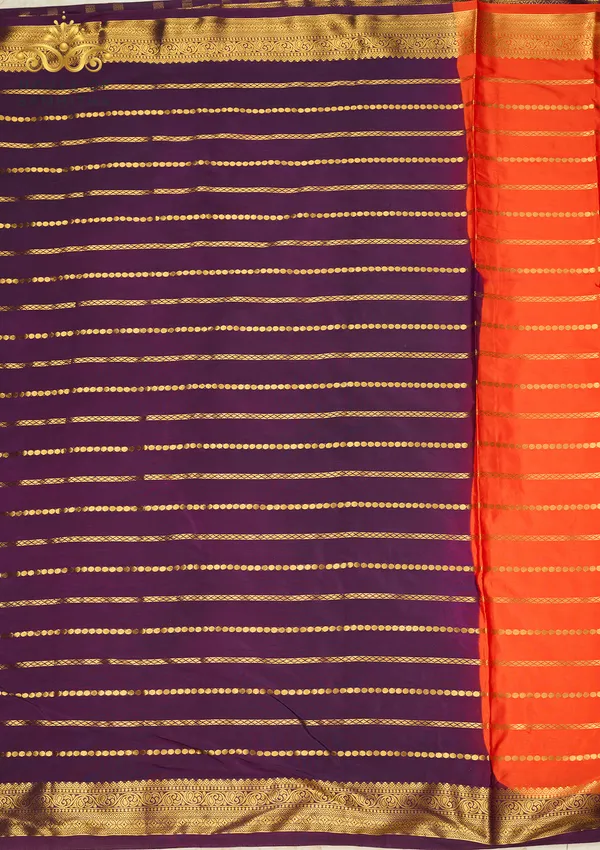 Radiant_Orange_Semi-Crepe_Silk_Saree_With_Horizontal_Zari_Stripes_And_Rich_Purple_Border