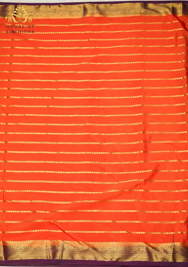Radiant_Orange_Semi-Crepe_Silk_Saree_With_Horizontal_Zari_Stripes_And_Rich_Purple_Border