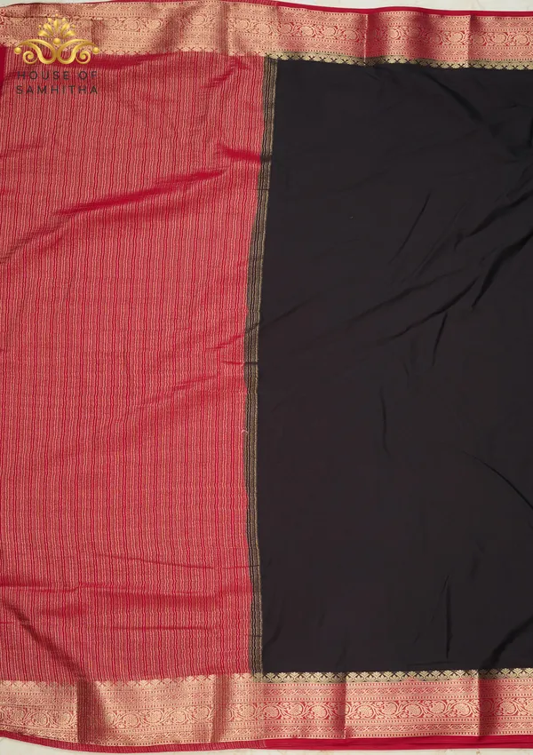 Timeless_Black_Semi-Crape_Silk_Saree_Featuring_A_Contrast_Cherry_Red_Zari_Border